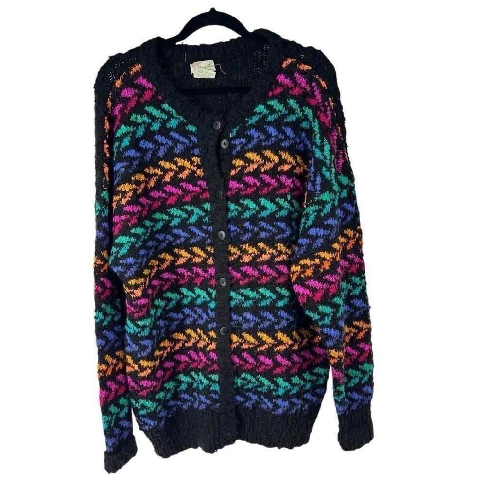Vintage Harrington‎ Park Rainbow Textured Button Up Cardigan Sweater